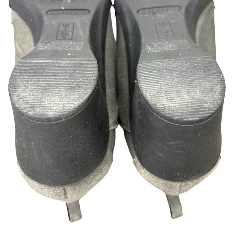 Aerosoles Gray Suede Black Accent Slip on Mid Wedge Bootie Womens Size 7 M - Picture 10 of 11